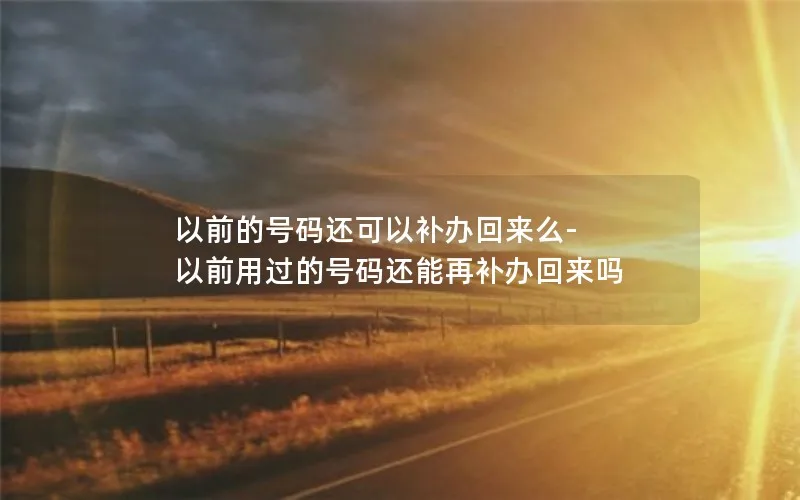 以前的号码还可以补办回来么-以前用过的号码还能再补办回来吗